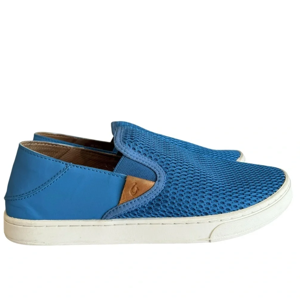 Olukai Ladies 9 Pehuea Blue Mesh Slip-on Flats - Picture 1 of 12